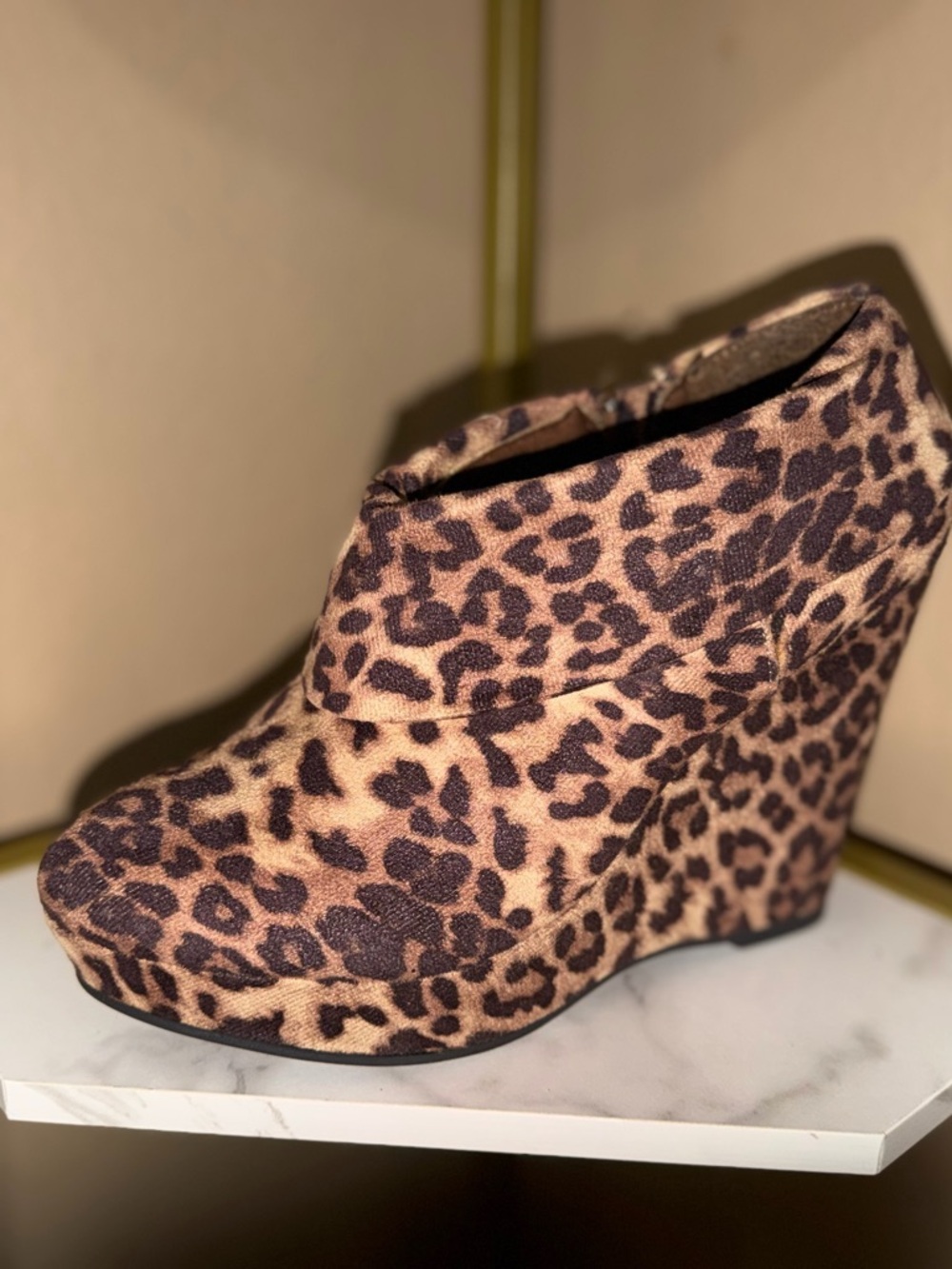 Madden Girl Leopard Print Wedge Ankle Boot - Brown/Tan